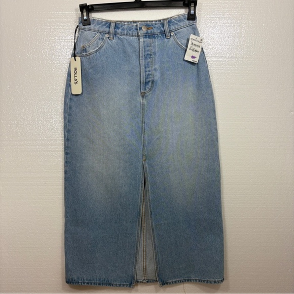 ROLLA'S Light Blue Denim Midi Skirt with Center Front Slit